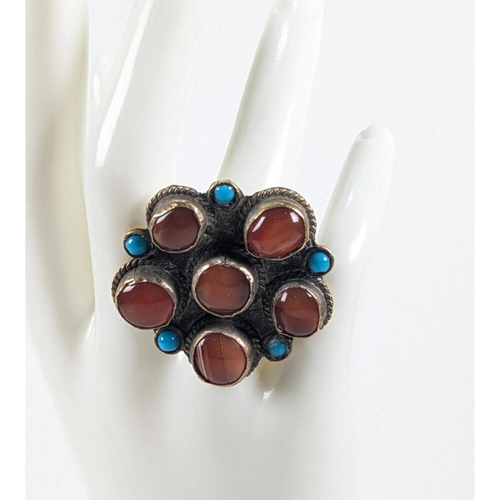 Carnelian Faux Turquoise Ring Southwestern/Asian Style Statement Chunky 7-3/4"